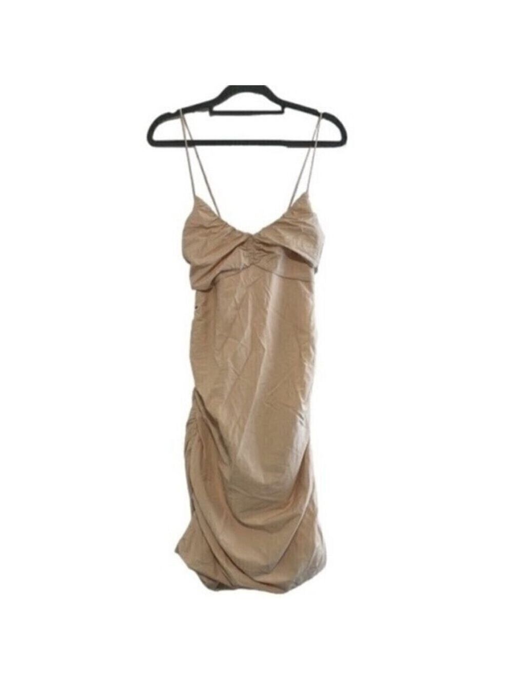 4TH & RECKLESS Rogue Cream Ruched Bodycon Mini Dress Criss Cross Back Medium - Picture 2 of 11